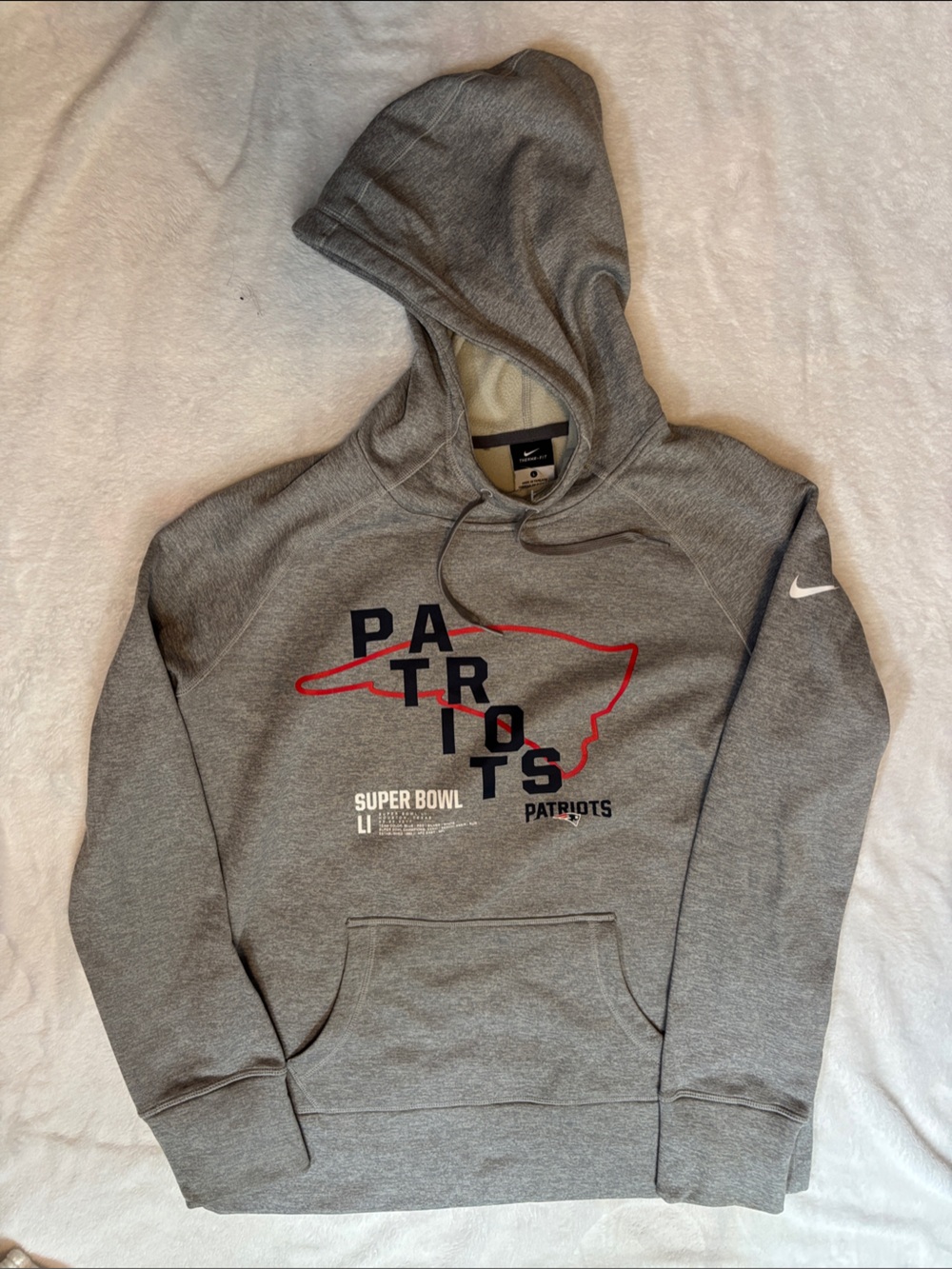 Nike Gray Kids Patriots Hoodie with Red Outline Logo